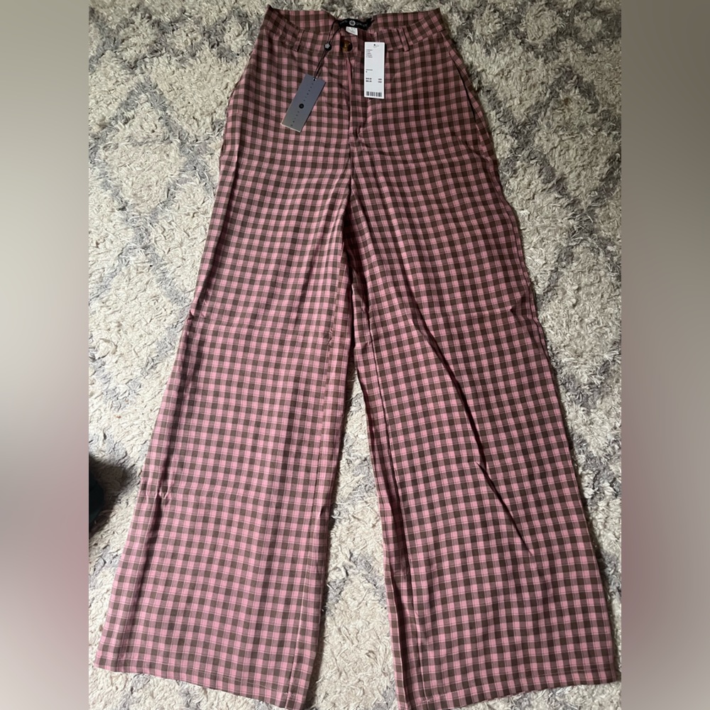 🎀 Urban Outfitters (Daisy Street) Wide Leg Pink Brown Gingham Pants Size Small 🎀
